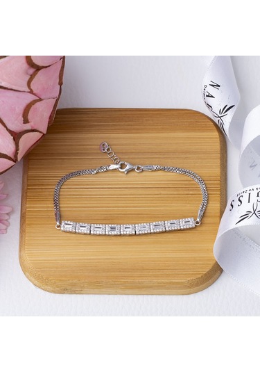 Baget Taşlı Yarım Tur 925 Ayar Gümüş Kadın Bileklik Gümüş