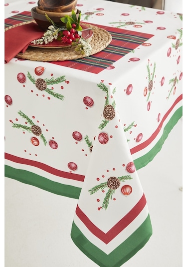 Ays Home Kırmızı Kozalak Yılbaşı Christmas Yemek Masa Örtüsü