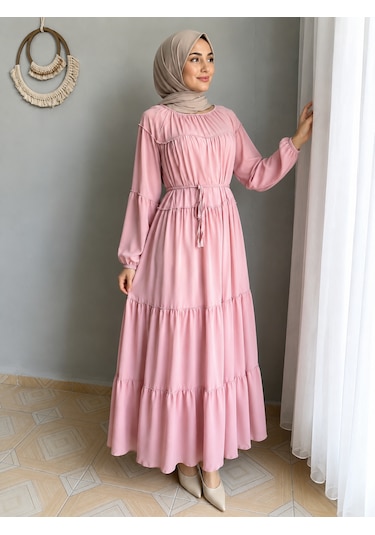 Efulim Womens İpli - Astarlı Salaş Şifon Tesettür Elbise Pembe Efulim Womens İpli - Astarlı Salaş Şifon Tesettür Elbise Pembe
