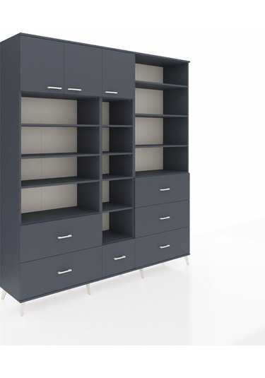 Hyperion Dolap 17 Raflı 6 Çekmeceli 3 Kapaklı 220x44x243 Antrasit-antrasit/antrasit Antrasıt/antrasıt