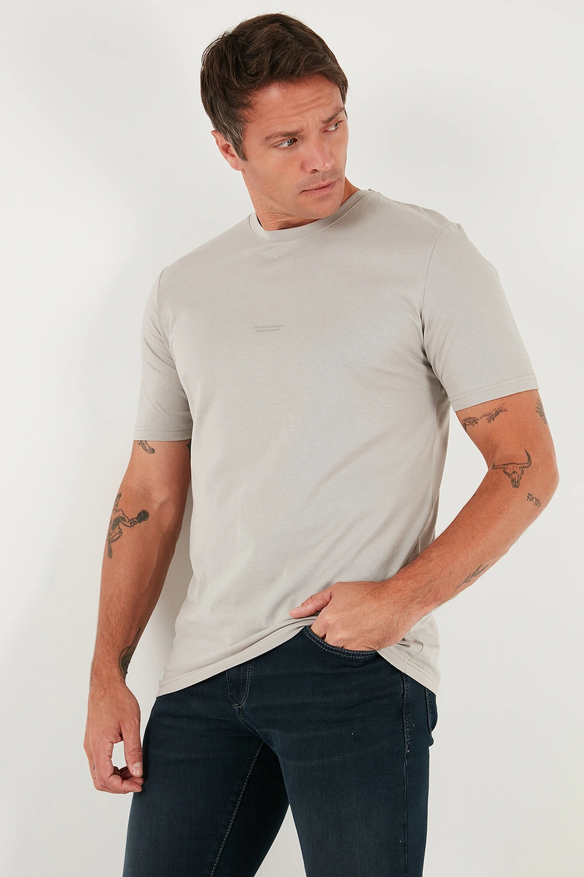 Buratti Yazı Detaylı Pamuklu Regular Fit Bisiklet Yaka Erkek T Shirt 59020203 Kül