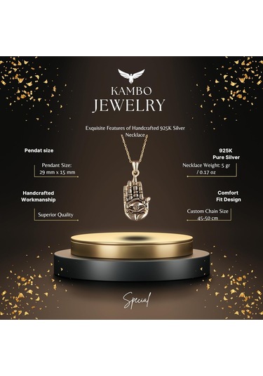 925 Ayar Gümüş Hamsa Kolye Ucu - El Yapımı Kolye Gümüş