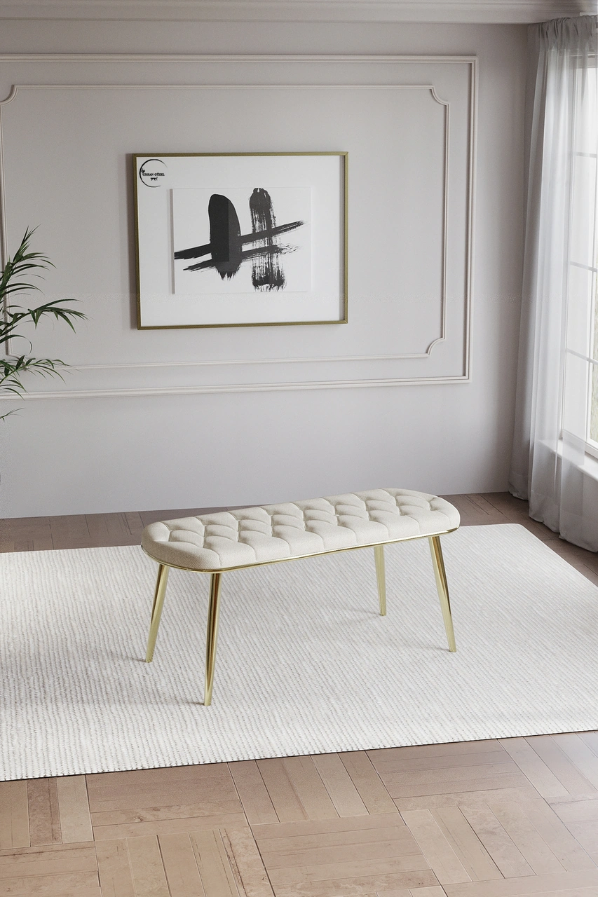 Bohem Polo Mutfak Masası Takımı 6 Kişilik Bencli Gold Krem