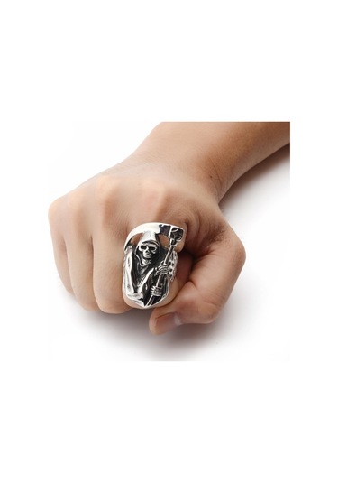 Hayalet Kafa Vintage Titanyum Çelik Yüzük Paslanmaz Çelik Kurukafa Erkek Yüzüğü El Takısı Siyah