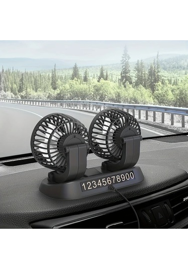 Xuweiwei Siyah 360 Derece Dönebilen Çift Başlı Usb Araç Fanı Ayarlanabilir Rüzgar Hızı Karavan Ve Araçlar İçin
