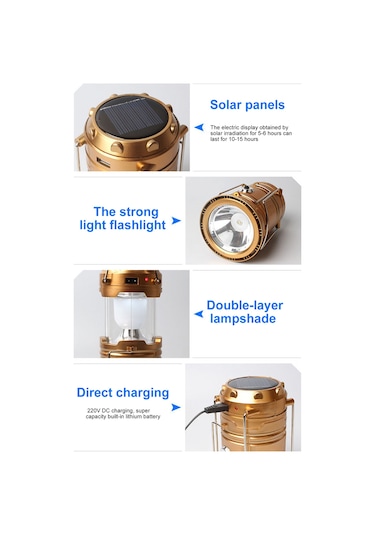 Jeehugo Siyah Güneş Enerjili Çadır Lambası, Elden Taşınabilir, Usb Doluş, Fener Modu, Cep Telefonu İçin Acil Şarj Portu Siyah