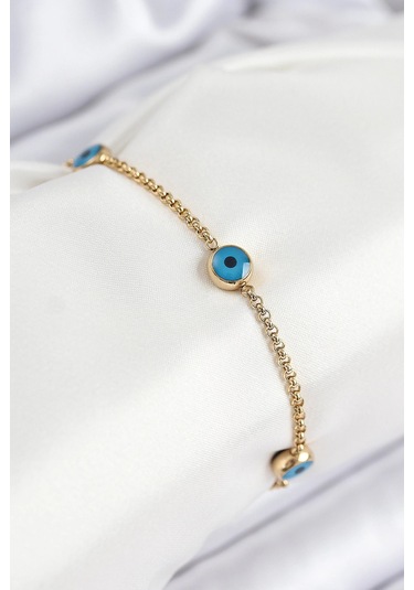 316l Çelik Nazar Boncuğu Model Gold Renk Kadın Bileklik Çok Renkli