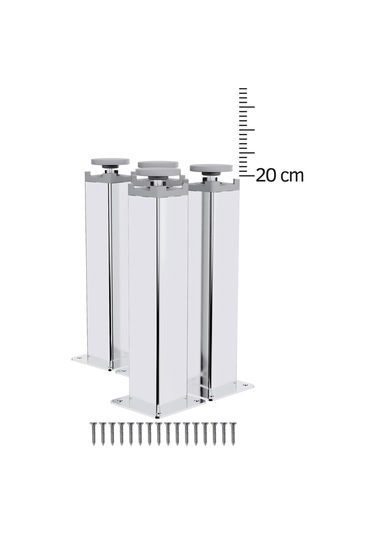 Metal Mobilya Ayağı 20 Cm Ayna Krom 4 Lü Set 40x40 Kare Profil Tv Ünitesi Koltuk Yükseltici Ayna Krom 20 Cm