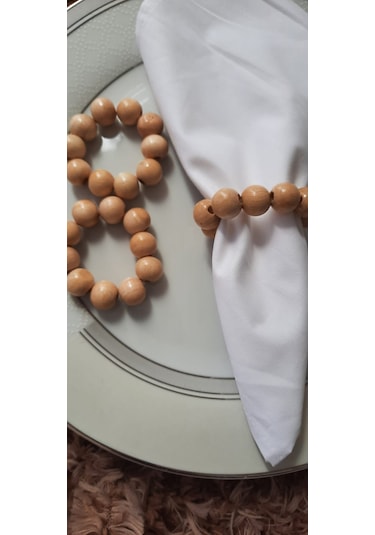 12 Adet Parlak Ahşap Boncuk Peçete Yüzüğü