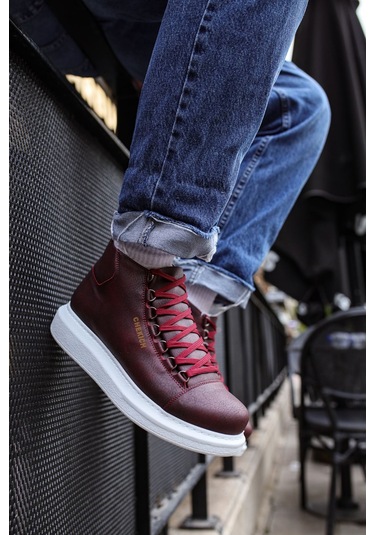 Pabucmarketi Bağcıklı Erkek Sneaker Bot Bordo Bordo