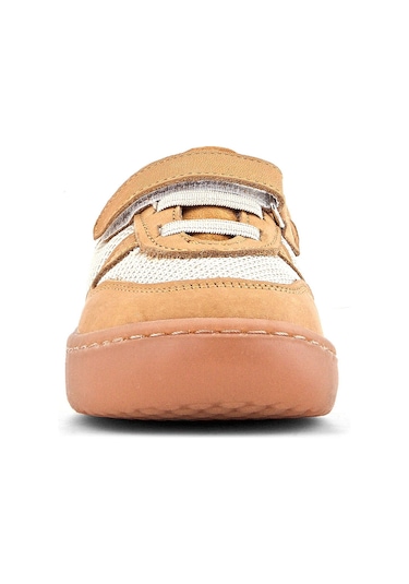 Rakerplus Bob Hakiki Deri Taba Krem Barefoot Cırtlı Lastikli Bebek Sneaker Ayakkabı Taba
