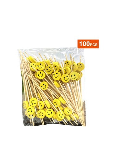 Konesam 100 Adet Bambü Kokteyl Çubuğu - Sarı Gülümseyen Desenli Meyve, Sandviç Ve Tatlı Çubuğu - Güvenli Ve Şık Partiler İçin Diğer