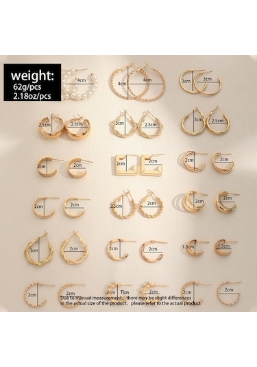 Flybuy : Option 1 Focus On Style : Şık Küpe Seti 9 Çift - Altın Rengi, Alaşımlı, 3-18mm, 10g Option 2 Highlights The Set Size : 9 Çift Şık Küpe Seti - Altın, Alaşımlı, 3-18mm, 10g Hafif Gold