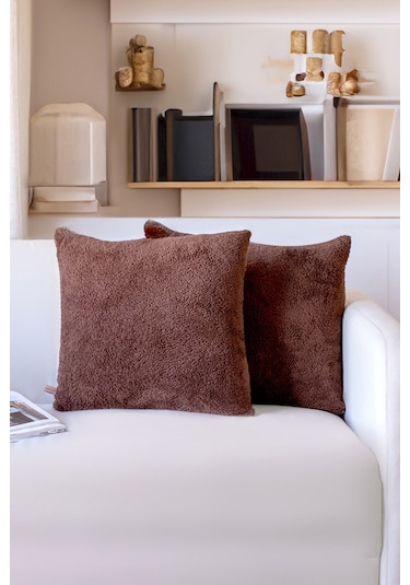 Hamur Teddy Puffy Kırlent Kılıfı 2'li Kahverengi