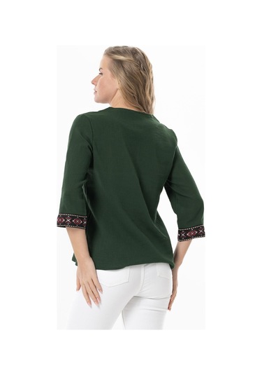 Truvakar Kol V Yaka Nakışlı Talya Şile Bezi Yazlık Bluz Yeşil Ysl-yeşil Yeşil