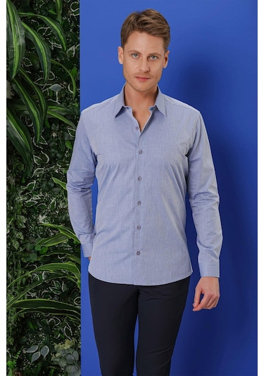 Efor Gk 679 Slim Fit Koyu Mavi Klasik Gömlek Koyu Mavi