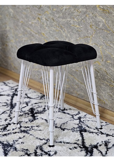 Kare Beyaz Boyalı Telli Ayaklı Tabure - Oturak - Bar Taburesi - A Çok Renkli