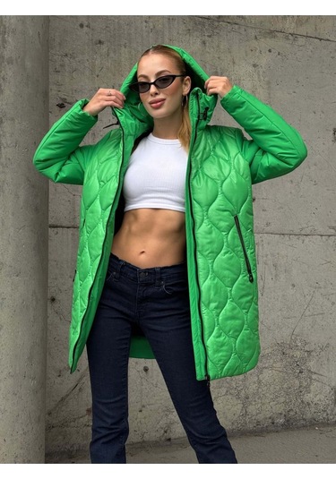 Kadın Kapitone Şişme Mont Yeşil