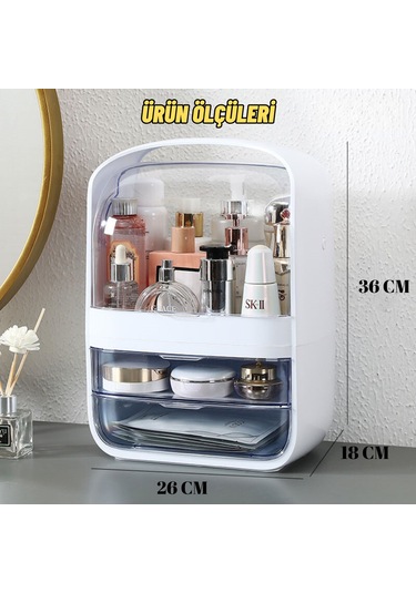 Makyaj Organizer Kozmetik, Fırça Ve Takı Düzenleyici Çok Amaçlı Masaüstü Makyaj Kutusu Bej