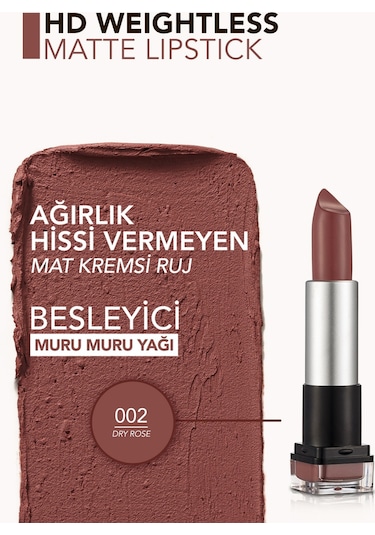 Flormar Hafif Dokulu Mat Ruj (PEMBE) - Hd Weightless Matte Lipstick - 002 Dry Rose - 8690604518579