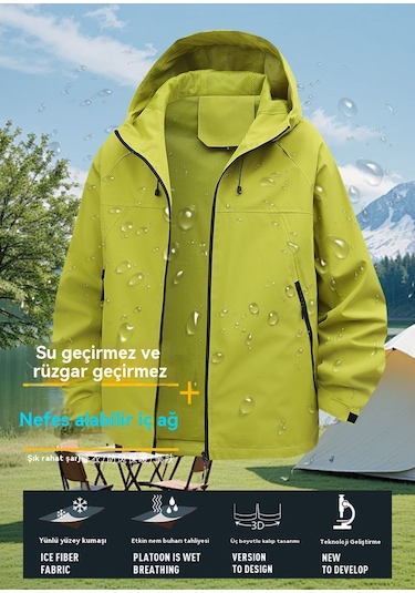 Yeni Tek Renk Su Geçirmez Ceket Koyu Yeşil Koyu Yeşil