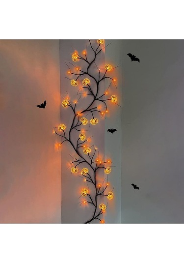 Dancemonkey Cadılar Bayramı Çelenk Işıkları 1.8m 54 Led 8 Mod Kabak Yarasa Örümcek Söğüt Asma Dal Işıkları - Kabak / Sıcak Işık, Kabak / Soğuk Işık Çok Renkli