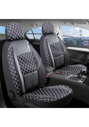 Volkswagen Passat B7 Uyumlu Oto Koltuk Kılıfı Kapitone Alpine Siyah Beyaz
