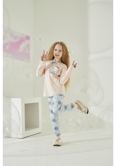 Kız Garson Uzun Kol Somon Pijama Takımı C8t5n9o1 001