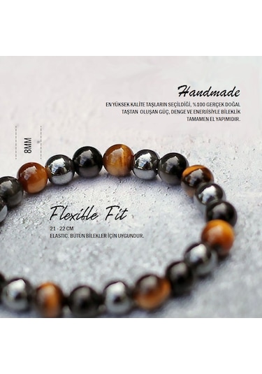 Alnis Atelier Kaplangözü,Obsidyen,Hematit Doğaltaş Erkekbileklik Çok Renkli