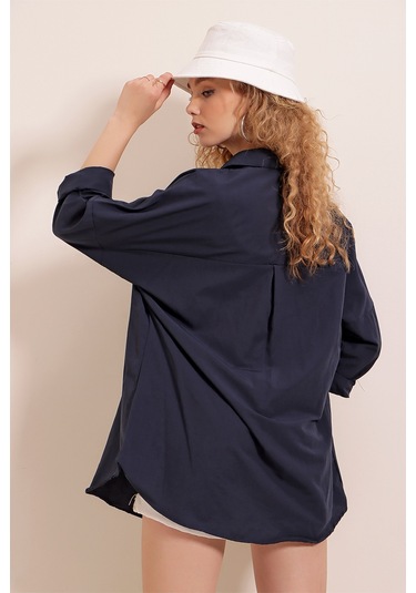 Bigdart 3900 Oversize Uzun Basic Gömlek - Lacivert 001