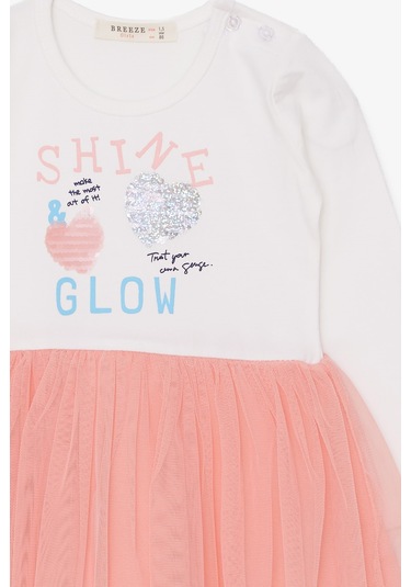 Breeze Kız Çocuk Uzun Kollu Elbise Pullu Yazı Baskılı 1.5-5 Yaş, Ekru