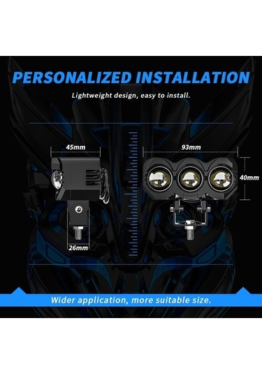 Pazly 2 Adet Motosiklet Led Spot Işık, Çift Renkli Yüksek/düşük Far, Lmk00328/ Siyah