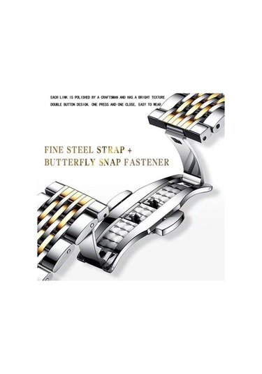 Novahub Bınbond B2077 30m Su Geçirmez Kuvars Aydınlık Saat Kelebek Toka Erkek Çelik Kemer İzle Altın Altın Renk Desenli Çok Renkli