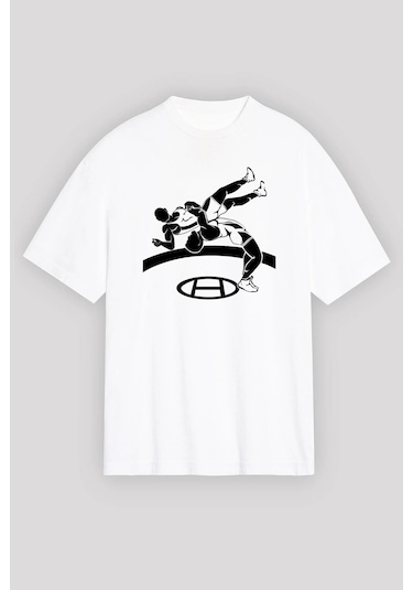Adrift Güreş Beyaz Unisex Oversize Tişört T-shirt Beyaz