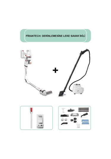 Pirantech ES-330 Pro Dikey Süpürge & CB-103A Profesyonel Buharlı Temizleyici