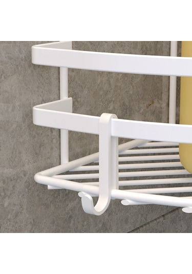 Teknotel Üç Katlı Kancalı Banyo Rafı Beyaz Lm009H Çok Renkli