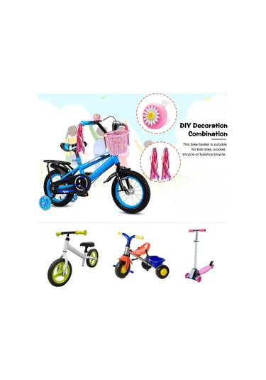 Folinda Küçük Pembe Çocuk Bisikleti Aksesuar Seti: Plastik Simülasyon Sünger Sepet + Zil + Sticker + Düğüm, 12-18 İnç Bisikletlere Uygun Pembe
