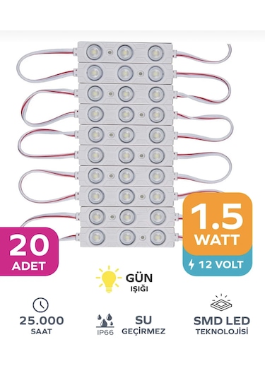 Point 3 Ledli Parmak Led Modül 1.5w 2835 Smd Mercekli 12v-20 Adet Beyaz