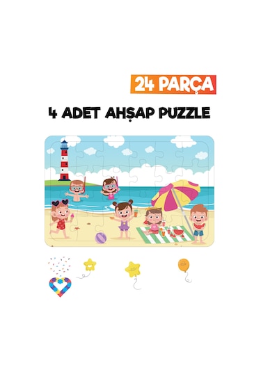 Ahşap Çocuk Puzzle 24 Parça 4 Adet-2