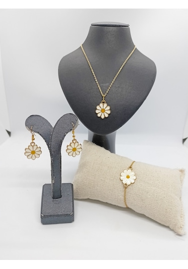 Balık Hediyelik Papatya Modeli İle Tasarlanmış Kolye Küpe Bileklik Set1029