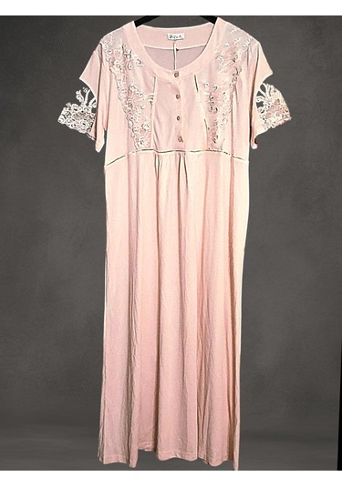 Kısa Kol Dantel Detaylı Kadın Gecelik Somon SOMON