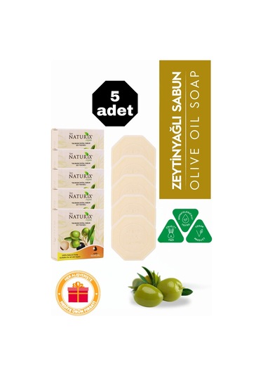 Zeytinyağlı Taş Sabun 5'li Eko Paket Nemlendirici Ve Onarıcı Kuru Cilt Bakımı - 5x125 Gr