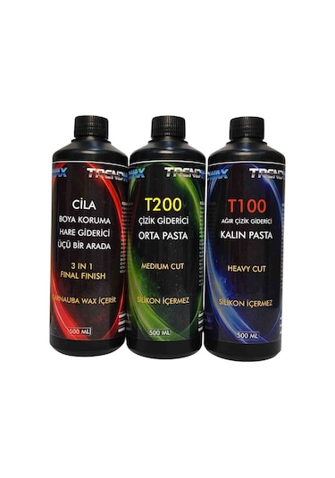Trendwax 500ml 3 Lü Set Kalın Pasta, Orta Pasta Ve Koruyucu Cila Wax Seti