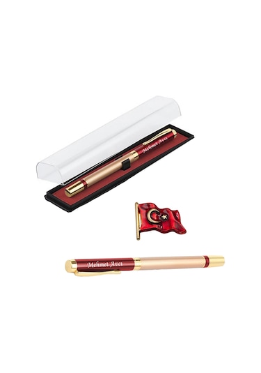 Pigado İsme Kişiye Özel Metal Roller Kalem Ayyıldız Rozet Seti