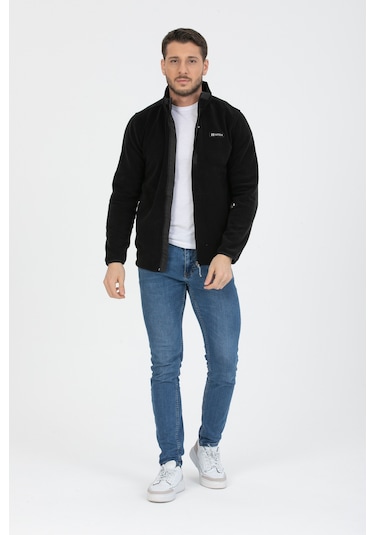 Fermuarlı Garnili Polar Black Siyah