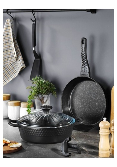 Falez Black Line Granit Döküm 3 Prç Set Antrasit