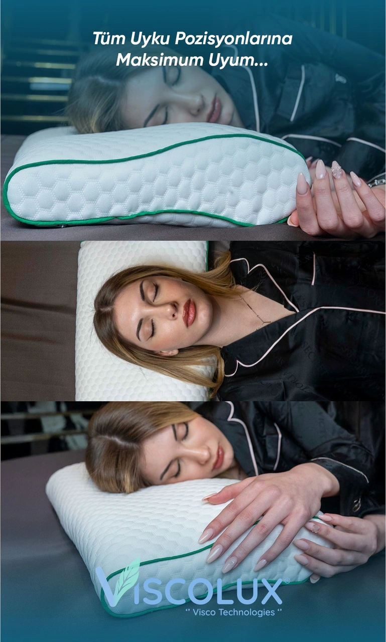 Servikal Boyun Destekli Ortopedik Yastık - Boyun Düzleşmesi Visco Yastık 56x34x10,5 Yeşil