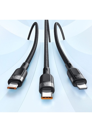 Mcdodo 3In1 65W Lightning/Type C/Micro Usb Şarj Kablosu 1.2 Metre