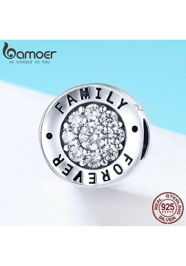 Novahub Moda 925 Ayar Gümüş Aile Yuvarlak Göz Charm Boncuk, Sonsuza Dek, Cz Zirkonlu, Oksidasyon İle Süslenmiş Gümüş