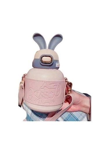 Novahub Öğretici Pembe Tavşan Kulağı Çocuk Termos Bardağı - 316l Paslanmaz Çelik Pembe